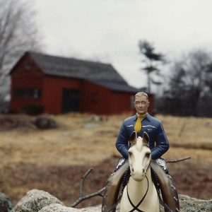 Man/ Blue Shirt/ Red Barn