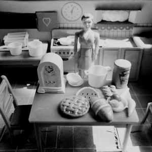 Woman/ Purple Dress/ Kitchen